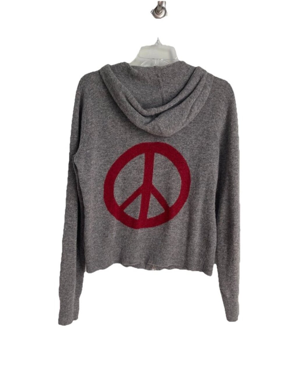 Sundance Gray Lambswool Hooded Cardigan Peace Sign FLAWS